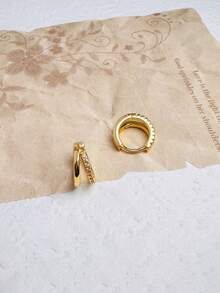 1 Pair Double Layer Stackable Huggie Hoop Earrings For Women,14K Gold Plated CZ Hoop Cartilage Helix Lobes Hinged Sleeper Small Hoop Earrings Set For Girls - Gold-1# - View 2