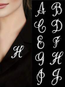 1 件 A-Z 字母水钻胸针 - 欧式风格，合金材质，镶嵌闪亮宝石，时尚别针，适合西装、衬衫、夹克、连衣裙、西装外套和毛衣，适合日常通勤、商务会议、约会和活动办公室配饰珠宝圣诞节万圣节衣服别针有趣可爱的教师礼物 - 銀色 - 查看 9