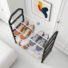 LINKOOL 4 Layers Simple Fashion Shoe Rack Trapezoidal Shoes Organizer Stand Holder Living Room Space Saving Modern Assembled Shoe Rack Home Use Metal Shoes Shelf - Multicolor - View 5