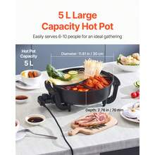 Electric Hot Pot, 1360W 5 L Double-Flavor Shabu Shabu Pot, Non-Stick Electric Cooker With Divider, Clear Glass Lid, Temperature Control, Chinese Hotpot For 6-10 People Family Dinning & Party - Xem 3