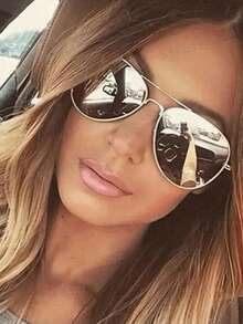 1pc 2025 New Fashion Women's Metal Aviator Fashion Glasses, Colored Lenses Fashionable Accessory, Suitable For Beach, Vacation, Outdoor Activities, Gift For Her, Holiday Present (The Product Is Fashion Glasses) Aviator Shape Shades - Silver - View 1