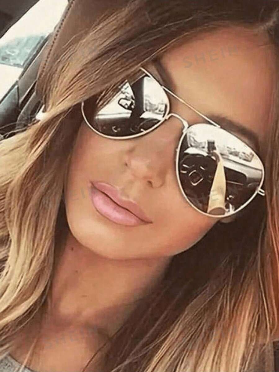 1pc 2025 New Fashion Women's Metal Aviator Fashion Glasses, Colored Lenses Fashionable Accessory, Suitable For Beach, Vacation, Outdoor Activities, Gift For Her, Holiday Present (The Product Is Fashion Glasses) Aviator Shape Shades - Silver - View 1