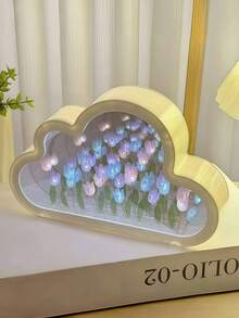 1 Stück Wolken Tulpen Nachtlicht, 20 Tüllen, handgefertigt, Wolken Spiegel Design, batteriebetrieben, DIY Blumen Atmosphäre Licht, Wohnzimmer, Schlafzimmer, Schreibtisch und Heim Dekoration, Büro Spielzimmer Dekoration