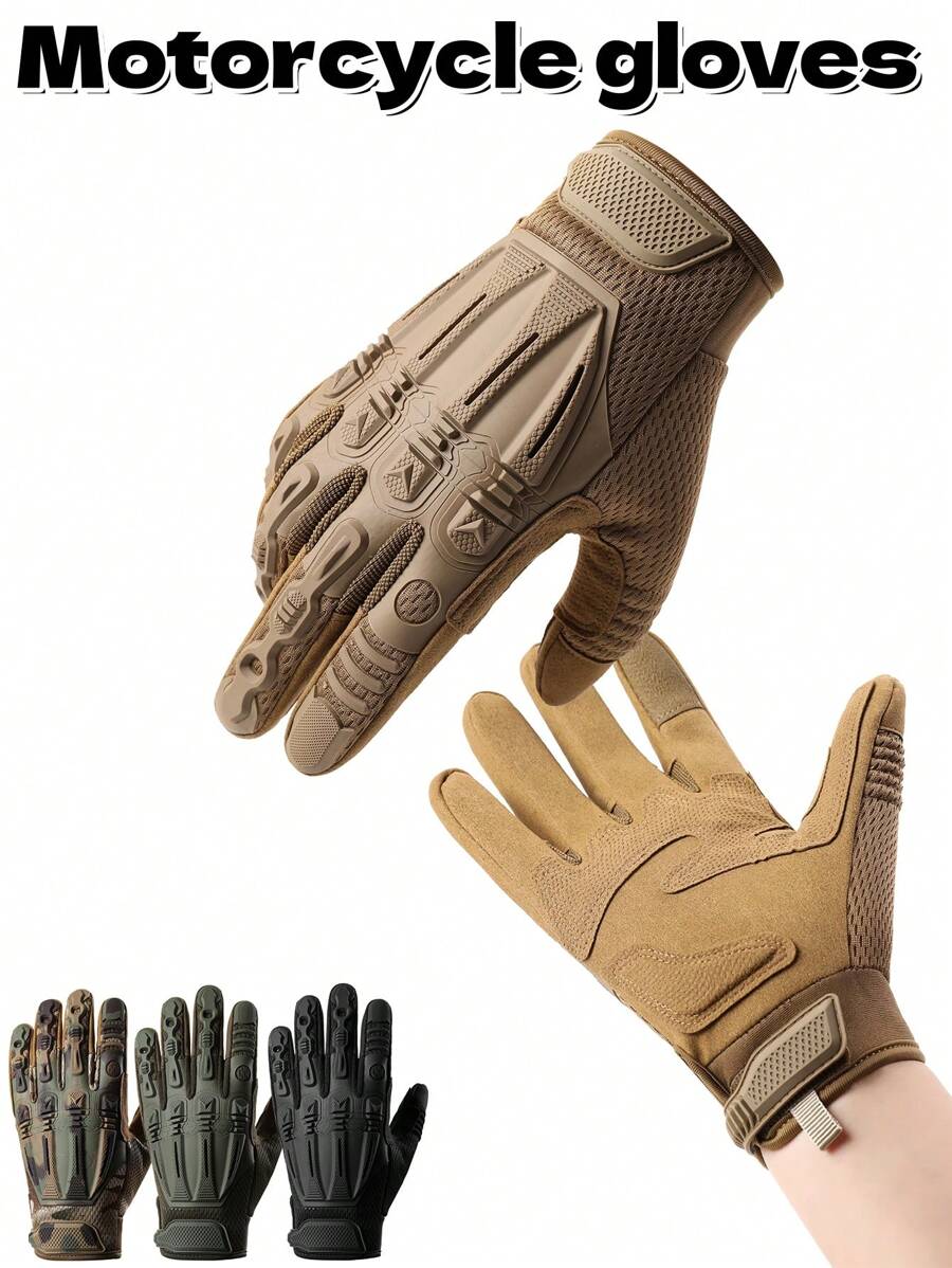 1 Pair Outdoor Sports Full Finger Gloves, Suitable For All Seasons, Hiking, Climbing, Motorcycle Riding, Anti-Slip & Durable, Touchscreen Compatible Men's Gloves