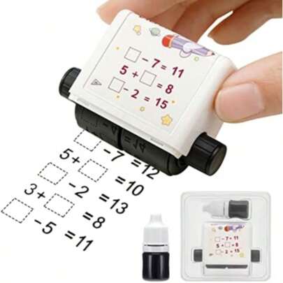 Heyu-Lotus Roller Digital Teaching Stamp 1-20/100 Math Roll Stamp, Reusable Calculation Stamp For Addition Subtraction, Primary School Math (Random Pattern Color)