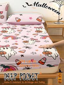 Sábana ajustada con tema de Halloween, protector de colchón con tema de Halloween, funda de cama, cómoda y transpirable, anti-pelusas, patrón de dibujos animados, decoración de habitación, a prueba de polvo y antideslizante, adecuado para todos los tamaños de cama - individual, doble, queen, king, adecuado para todas las estaciones, no incluye almohada y funda de almohada, lavable a máquina, regalo festivo, decoración de otoño, decoración de habitación - Multicolor - Ver 4