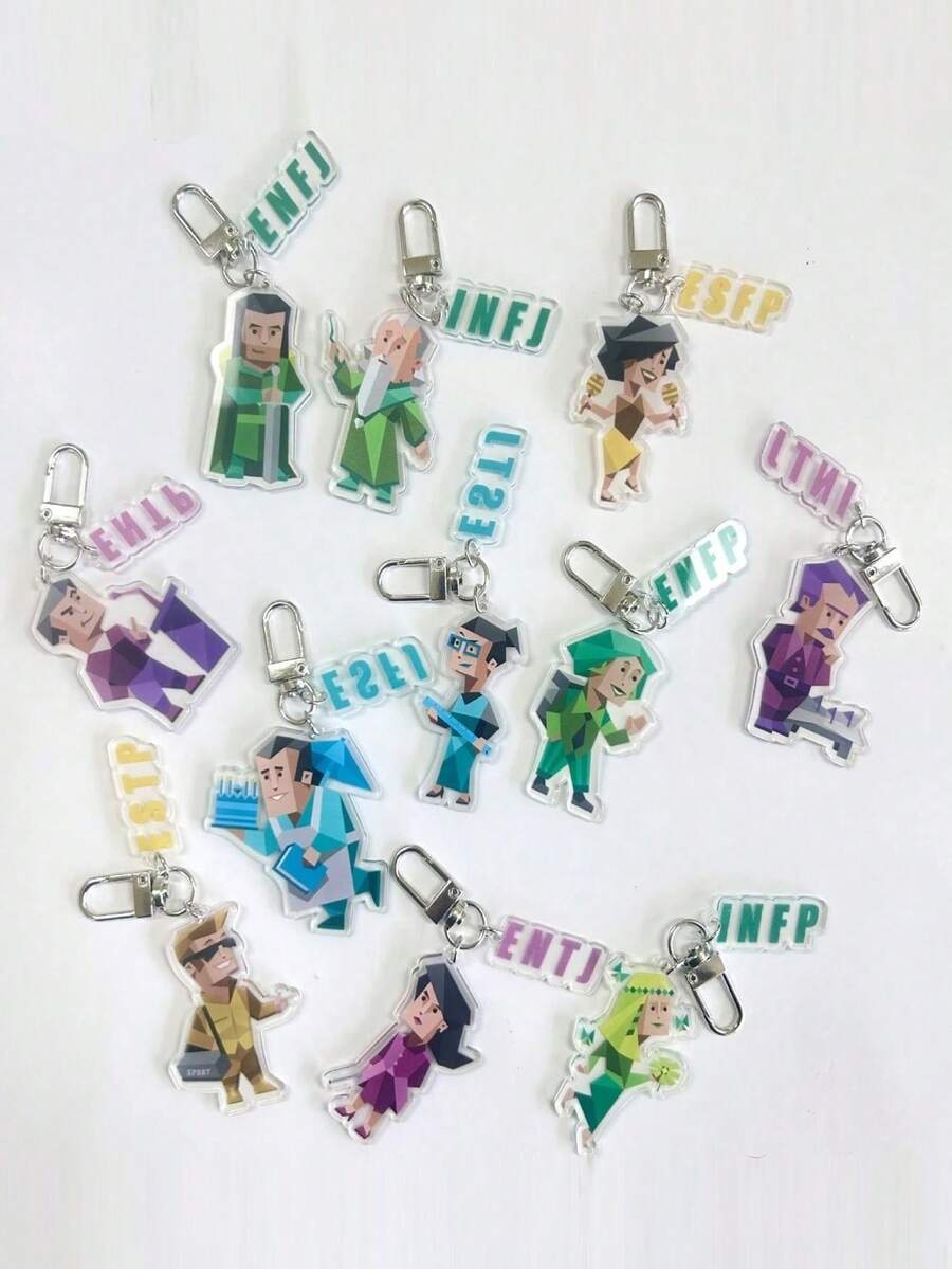 MBTI钥匙扣，MBTI 16个性化亚克力钥匙扣，背包挂绳配件，卡通人物礼物，可爱钥匙扣 - 彩色 - 查看 1