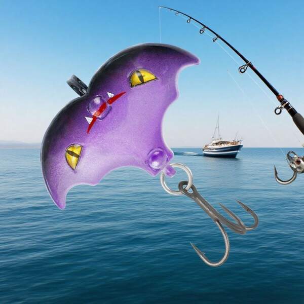 1 pieza Señuelo con forma de murciélago con lentejuelas largas de metal, adecuado para pesca en el mar