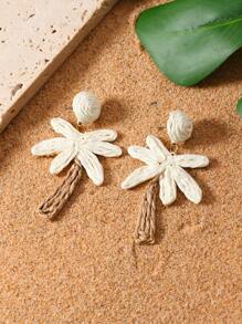 1 对手工编织拉菲草椰子树耳环，波西米亚风格棕榈叶形状耳环，适合女性日常、度假、派对佩戴