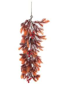Christmas Artificial Teardrop Swag 25 Inch Faux Mixed Pine Cones And Berry Swag Green And White Winter Xmas Pine Branch Plant Decoration For Front Door Farmhouse Wall Window Home Christmas Party Decorations