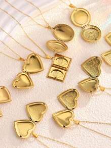 1pc Luxury Stainless Steel Non-Fading Heart-Shaped Engraved Openable Locket Necklace, Suitable For Women's Daily, Festival, Vacation, Dating, Engagement, Wedding, Can Be Gifted To Friends, Family, Lover As Jewelry Accessory