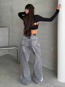 SQUALO Jeans à taille haute et jambe droite pour femmes, vêtements de travail pour femme - Gris - Voir 3