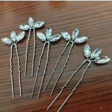 5pcs Women's Handmade Silver Glass Rhinestone Leaf Hair Clips, Bridal Wedding Party Accessories Valentine's Day Accessories - Silver - View 4