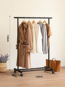 A Simple Coat Rack With Wheels For Easy Movement, Floor-Standing Folding Balcony Single-Pole Clothes Drying Rack, Home Bedroom Clothes Rack - Black(143x120) - View 1