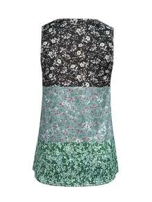 Summer New Color Block Splicing Small Floral Print Fashionable Casual Vacation Style Women's Vest - màu xanh lá - Xem 6