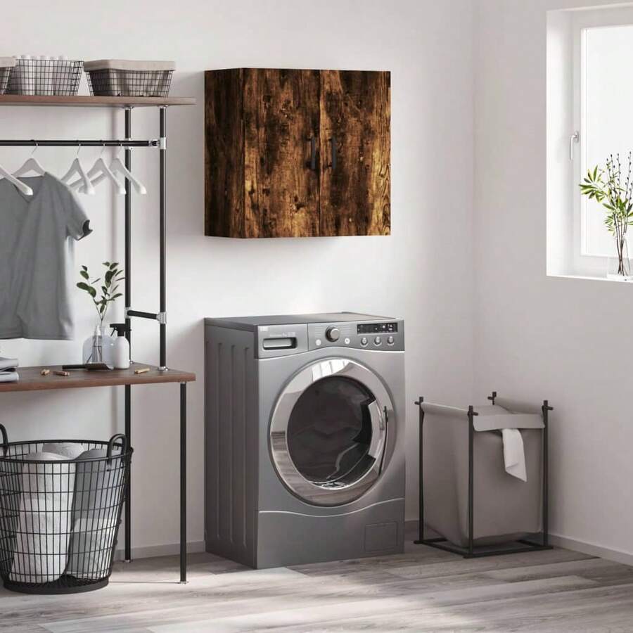 Larryhot Mobiletto dA, Parete in rovere affumicato 60x31x60 cm in legno ingegnerizzato, bello e pratico, ideale per riporre oggetti e decorare la casa - Castano - Visualizzare 1