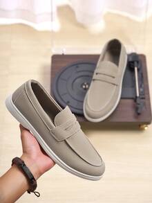 Men's Classic Suede Loafers, Casual Slip-On Driving Shoes, Round Toe Flat Moccasins, Handmade Boat Shoes Old Money Chic Autumn - 卡其色 - 查看 17
