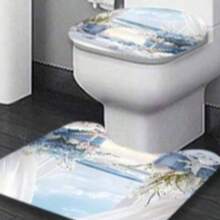 4pcs Creative Seaside Landscape Coral & Shell Patterned Shower Curtain Set, Mother's Day Gift, Decorative Home Decor, Spring/Summer, Festival Decoration, High-End Bathroom Decor Accessories, Waterproof, Machine Washable, 12 Hooks Included, Essential For Bathroom Decoration, Bath Tub Partition And Easy To Clean Design, Giving A Refreshing Bathroom Experience Bathroom Accessories - Multicolor - View 2