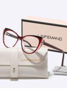 LINFEMAND Multi-Color Block Patchwork Cat Eye Decor Fashion Non-Prescription Glasses, Women Party/Dance Outfit, Photo Accessory, Holiday Gift - Multicolor - View 3