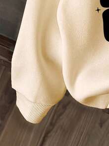 女童字母印花保暖连帽卫衣 - 杏色 - 查看 4