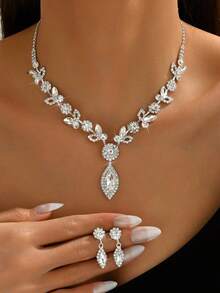 Set de joyas de moda de 3 piezas/4 piezas, collar, pendientes y pulsera de piedras preciosas negras, perfecto para fiestas y ocasiones especiales de mujeres - conjunto de joyas de cuatro piezas - Ver 14