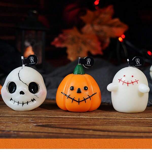 Cubos mágicos de calavera y calabaza de 7.87 pulgadas de altura y 3 velas de Halloween de 2.20 pulgadas de altura: velas de cera de soja con formas de calabaza, fantasma y calavera (brillan en la oscuridad, con aroma) - decoraciones de Halloween perfectas para fiestas, decoración del hogar, velas y portavelas aptas para niños