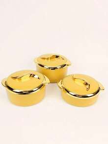 3 pezzi, Scaldavivande Tocco d'Oro, Set di Piatti Termici per Casseruole con Coperchi, Contenitore Isolato in Acciaio Inossidabile per Cibi Caldi e Freddi, Ciotola per Servire per Buffet, Set Scaldavivande per Pentole, Set Scaldavivande per Pentole, Set di Casseruole per la Tavola, per l'Ufficio
