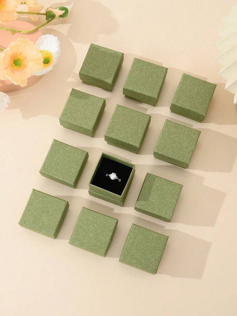 12 piezas de cajas de regalo de joyería de alta gama minimalista, adecuadas para aretes, anillos, collares, colgantes, ideales para regalos festivos, organización de joyería de mujer, artículos esenciales de viaje, almacenamiento de dormitorio de regreso a la escuela, decoración de otoño - Verde - Ver 1