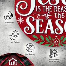 1pc 8x8 Inch Round Metal Christmas Sign - "Jesus Is The Reason For The Season" Design, 8 Inch Flat Printed With Snowflakes And Holly, Iron Wall Decor, Suitable For Bar, Cafe, Club, Christmas Wall Decoration, 2D, Perfect For Christmas, Great For Room Decor, Random Hole Position