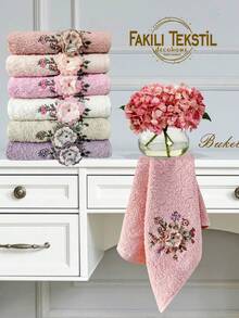 6er-Pack 3D besticktes Baumwoll-Badetuch Set - 70x140 cm - 100% Baumwolle - Weich, saugfähig & luxuriös - Elegantes Design - HERGESTELLT IN DER TÜRKEI - Weiss - Übersicht 2