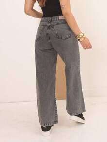 Calça Jeans Wide Leg Feminina Cintura Alta Tecido Grosso Elegante Confortável Vintage 100% Jeans Algodão