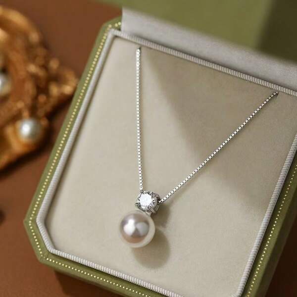1 pezzo Collana in argento sterling S925 con strass e perle, nuova catena da maglione, catena da clavicola di alta qualità, regalo per feste/compleanni