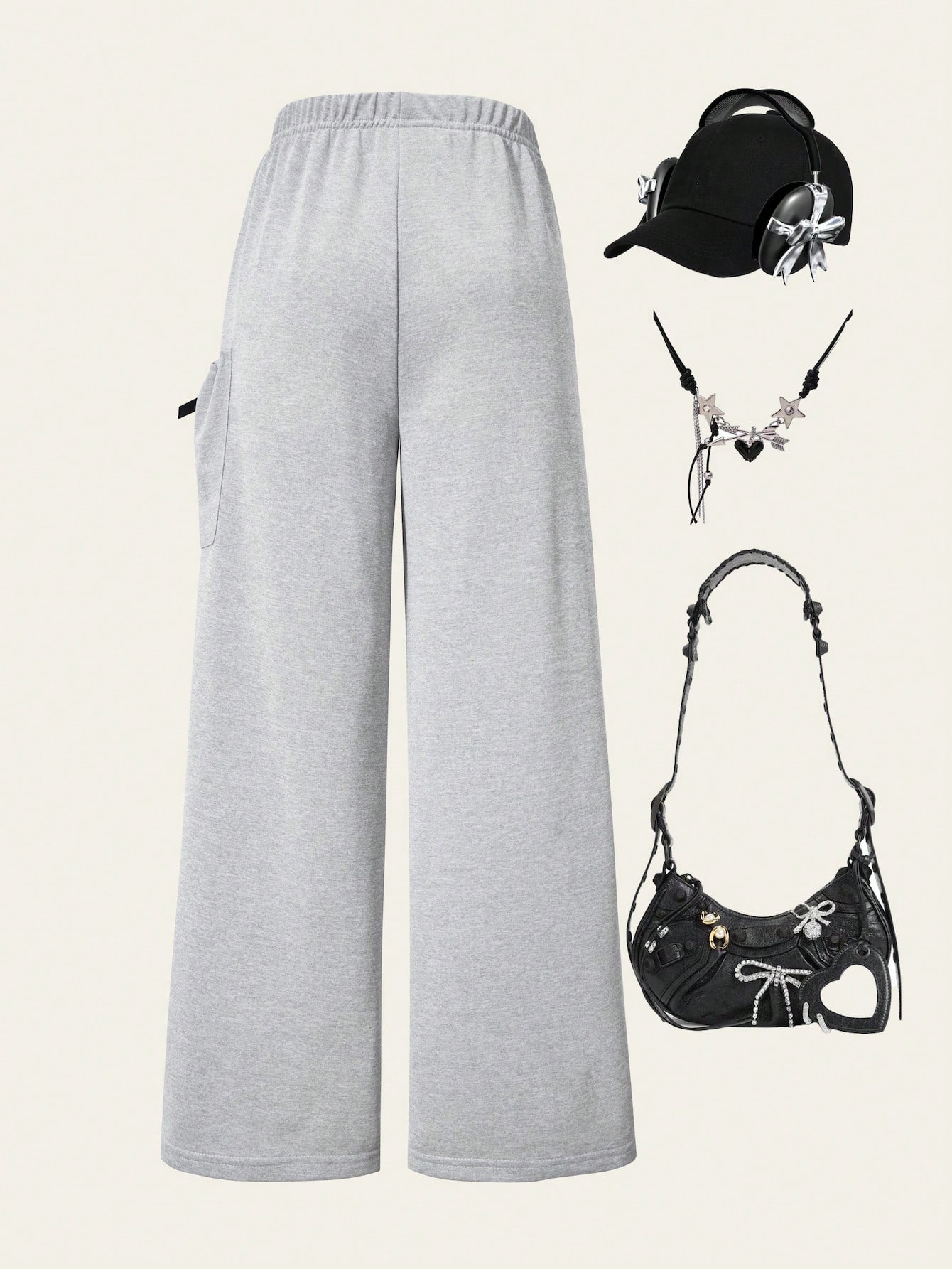 بنطلون كاجوال أنيق للبنات، بنطلون ساق مستقيمة رماد...