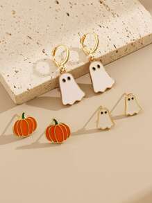 2-8pcs/Set Multi-Element Ghost Pumpkin Earrings Set, Creative Cute Cartoon Earrings Suitable For Halloween Party