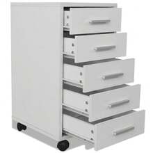 Larryhot Cajonera de oficina con ruedas y 5 cajones en color blanco, bonita y práctica, ideal para almacenaje y decoración del hogar. - Blanco - Ver 5