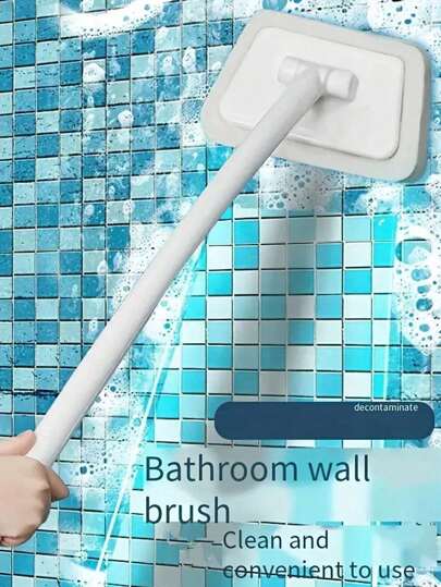 1pc Long Handle Bath And Tile Cleaning Brush With Sponge Refill Home Bathroom Decor Fall Decor Back To School