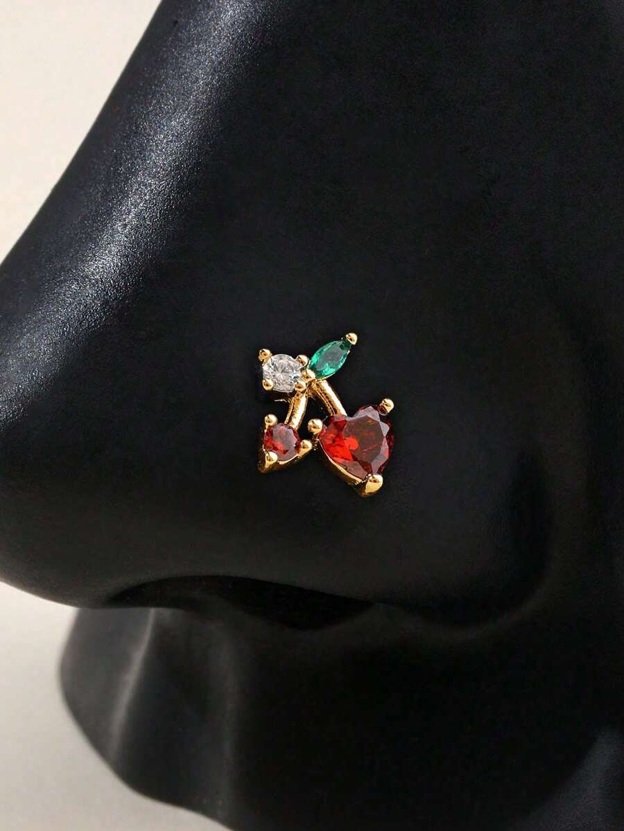 1颗可爱精致的樱桃形钻石鼻钉，20G L型穿孔饰品，适合女性日常佩戴 - 櫻桃形 - 查看 1