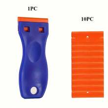 1PC Plastic Scraper+10PC Plastic Blade Set, Replaceable Scraper, Suitable For Car Film Application Tools, Small Cleaning Scraper Blades, Glass Cleaning, Snow Removal, Glue Removal, Dirt Removal, Multiple Uses - Màu xanh lam - Xem 1