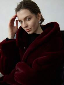 Abrigo con capucha de piel sintética para mujer, Otoño/Invierno 2025, Chaqueta lujosa y esponjosa de piel sintética, Ropa de abrigo cómoda y casual para el invierno, Atuendo para Acción de Gracias y Año Nuevo