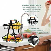 2-Tier Fruit Basket ,Fruit Bowl Holder Bread Basket Vegetable Rack, Detachable Fruit Holder For Fruit, Vegetables, Snacks In Home, Kitchen Office - Black - View 6