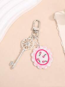 1pc Women's New Acrylic Cute Plaid Flower Keychain Pendant, Fresh And Fashionable Key Chain Accessory For Bag, Car Keys Car Accessories Goth Y2k - Multicolor - View 3