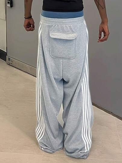 Men's Casual Sweatpants With Contrast Color Pocket & Stripes