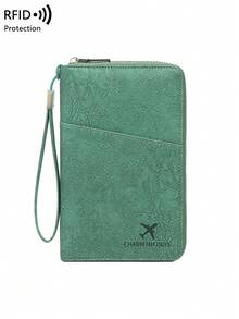 CHARM INFINITE New RFID Blocking Passport Holder, Can Hold Multiple Passports, Travel Document Organizer, Soft Material Zipper Long Passport Wallet, Detachable Wrist Strap, Valentine's Day Gift, Essential Travel Accessory For Wife Or Girlfriend, Suitable For Vacation, Women Family Travel Passport Cover/Wallet - Green - View 8