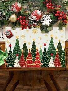 1/2/4pcs Christmas Theme Placemats, Fabric Design With Christmas Tree Pattern And Snowflake Elements, Polyester Placemats, 30x45CM, Suitable For Christmas Holiday Table Decor, Christmas Party Supplies - Multicolor - View 9