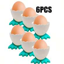 6件套早餐鸡蛋鸭脚托盘，创意厨房工具，坚固的塑料材质，独特的卡通鸭脚设计，可分离的鸡蛋托盘和鸭脚，适用于大多数鸡蛋，可用于厨房、客厅和户外，最佳鸡蛋托礼物