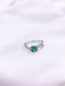 1 pieza Anillo abierto de trébol morado de circonita en acero inoxidable, delicado y perfecto para San Valentín - Morado - Ver 18