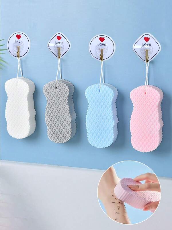 2/1pc Super Soft Exfoliating Bath Sponge (Random Color), Gentle Non-Irritating Body Scrubber For Feet And Heels, Durable Fish Scale Texture 3D Scrub Sponge Cleaning Tool, Suitable For All, Bathroom & Home Essentials, Back To School Supplies