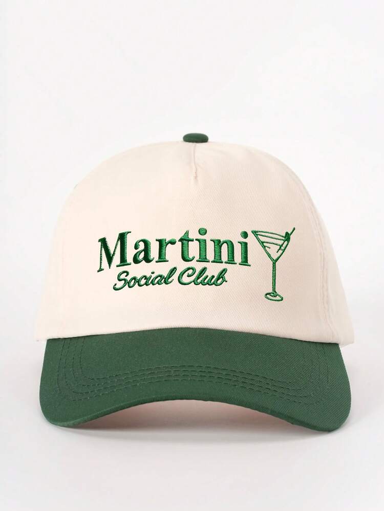 1pc Women's Embroidered Cocktail Glass Colorblock Baseball Cap, Adjustable Outdoor Sun Protection Hat Suitable For Spring/Autumn Travel, Beach, Unisex Y2K Style Cap - Baseball Cap - View 7