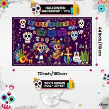 1 Pc Spooky Happy Halloween Banner, 72x44 Inch | Day Of The Dead Backdrop, Dia De Los Muertos Decorations | Spanish Happy Halloween Banner Decorations, Dia De Los Muertos Backdrop - 彩色 - 查看 3