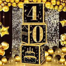 Bộ 3 hộp trang trí sinh nhật 18/21/30/40/50/60/70/75 tuổi, màu đen & vàng, hộp đựng bóng bay chúc mừng sinh nhật, đồ dùng trang trí tiệc sinh nhật bằng giấy theo chủ đề. - Nhiều màu - Xem 2